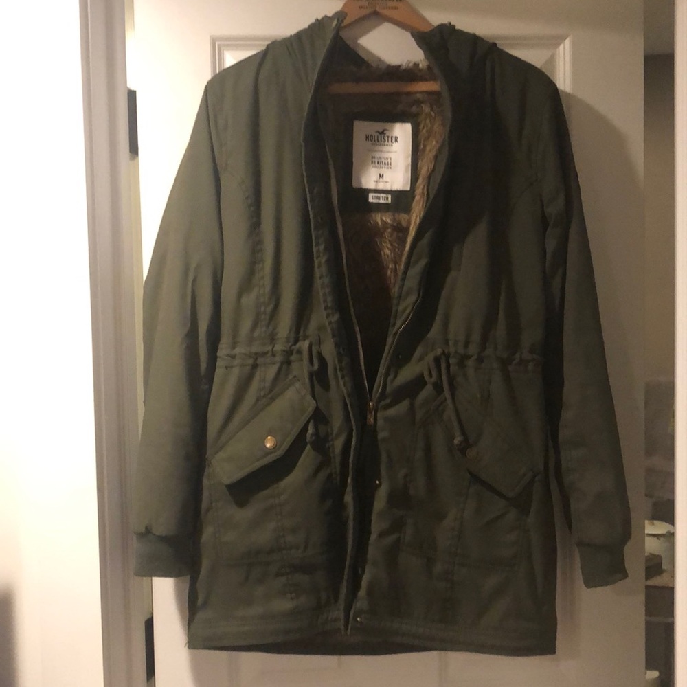 Hollister Heritage collection green faux fur lined parka Sz M